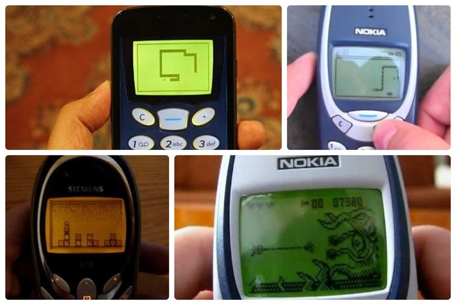 Celular antigo Nokia 2280 jogando o jogo da cobrinha Snake 2 