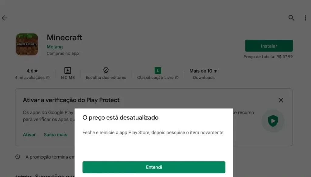 MINECRAFT ESTAVA DE GRAÇA NA PLAY STORE (Já acabou mais cedo !) Android 
