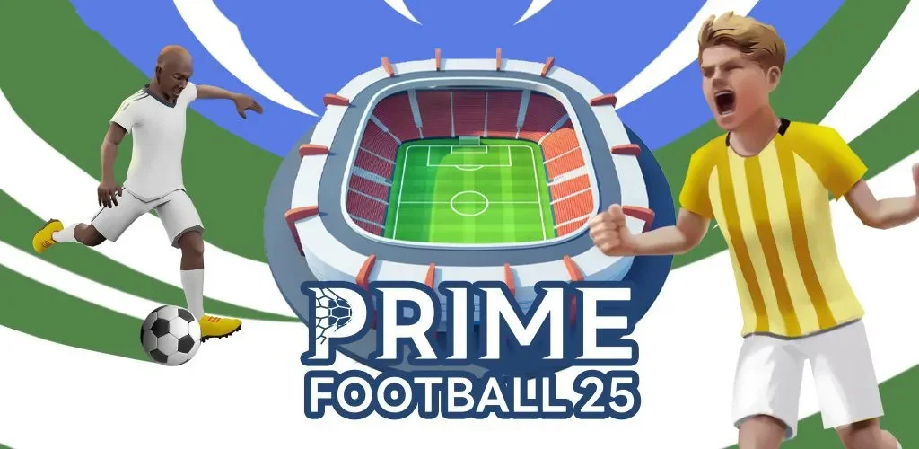 Imagem em desenho animado 3d mostra um estádio de futebol e dois jogadores de futebol, um negro com uma bola e um loiro.